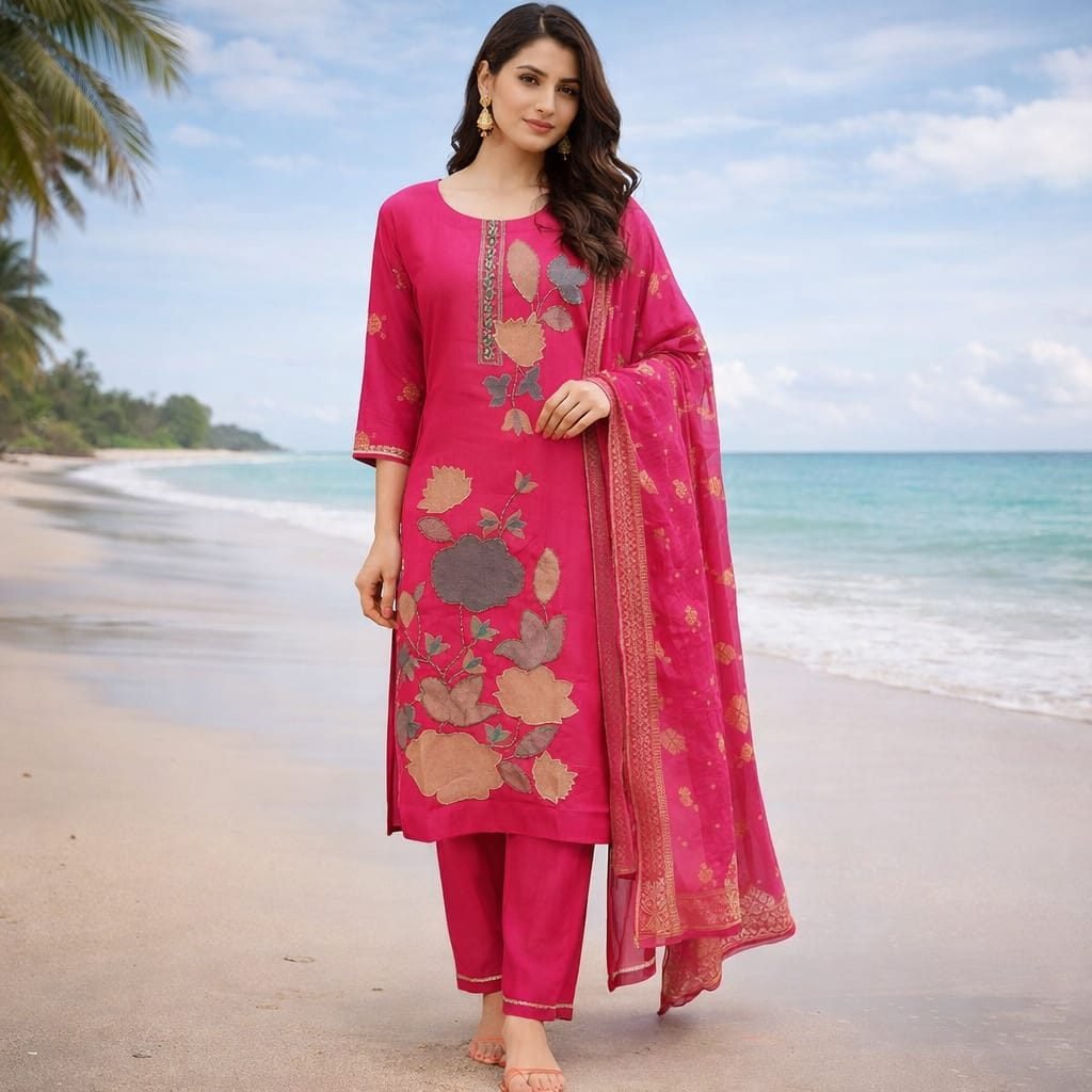 Al-Libas Elegant Embroidered 3-Piece Pink Woment Suit - 1
