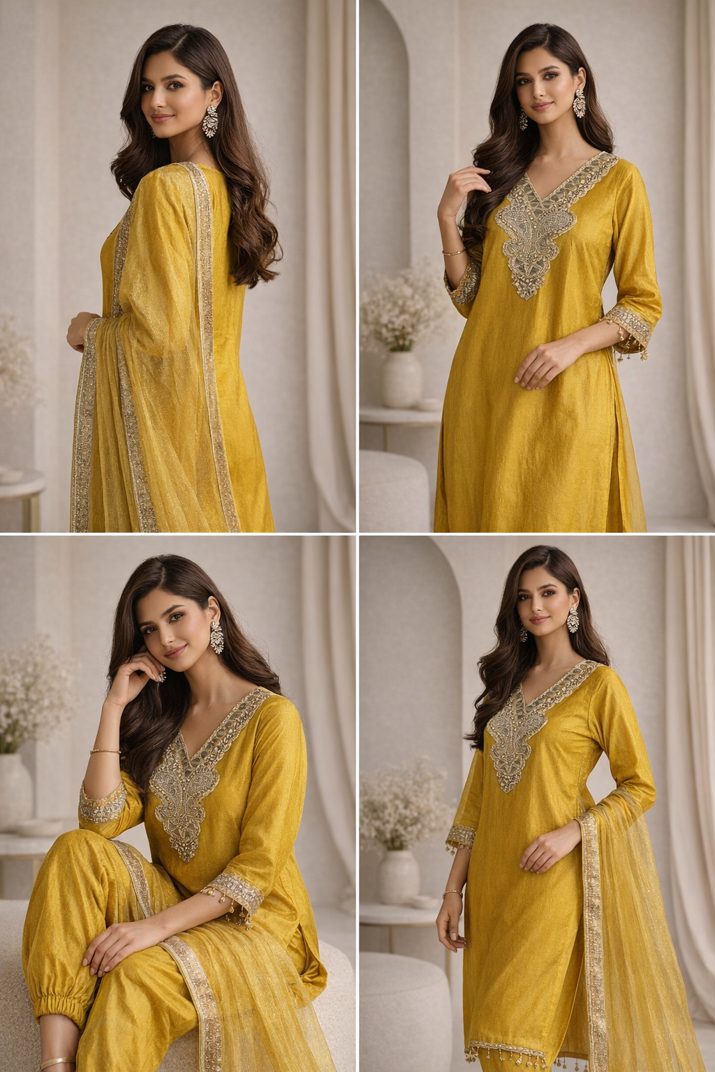 AL-Libas Women Embroidered Kurta Pant Set | V-Neck Ethnic Straight Kurti | Festive Wear | 2 Color Options - 4