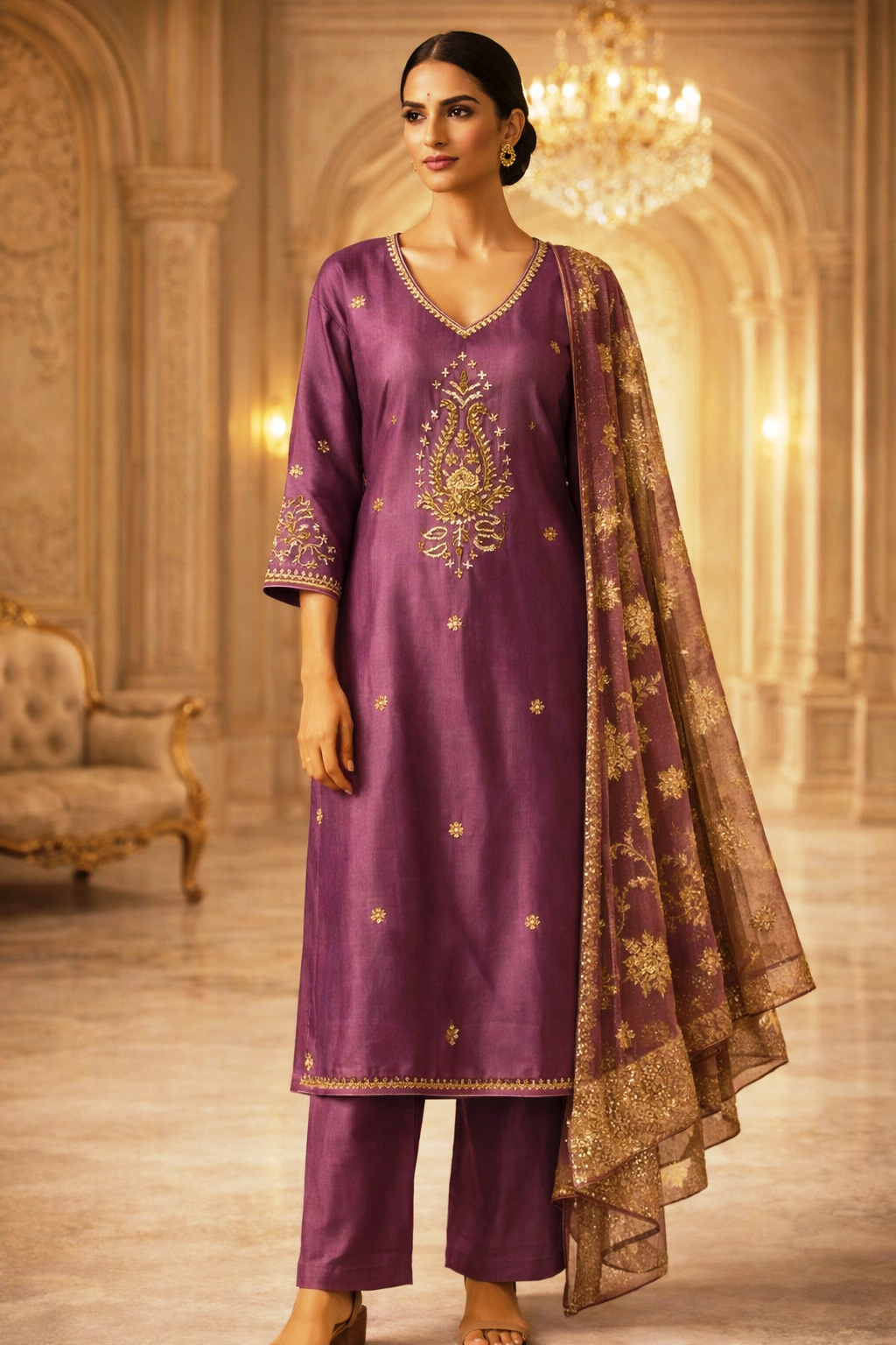 AL-Libas Women Embroidered Kurta Pant Set with Dupatta | Ethnic Straight Kurti Suit