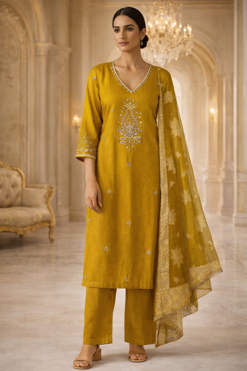 AL-Libas Women Embroidered Kurta Pant Set with Dupatta | Ethnic Straight Kurti Suit - 2