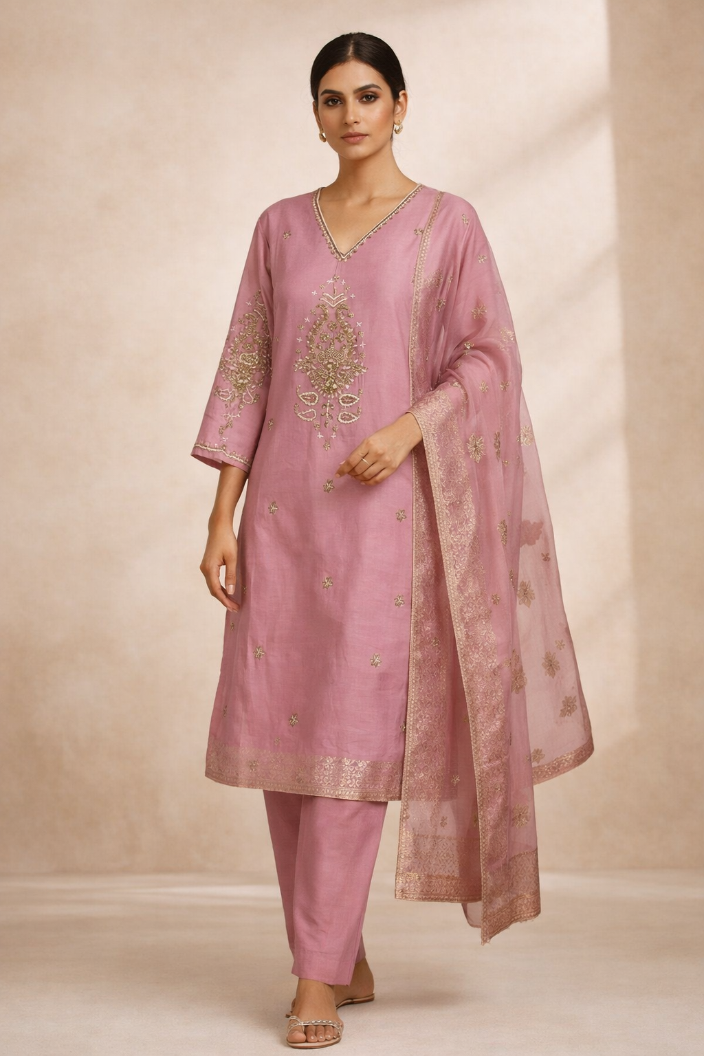 AL-Libas Women Embroidered Kurta Pant Set with Dupatta | Ethnic Straight Kurti Suit - 3