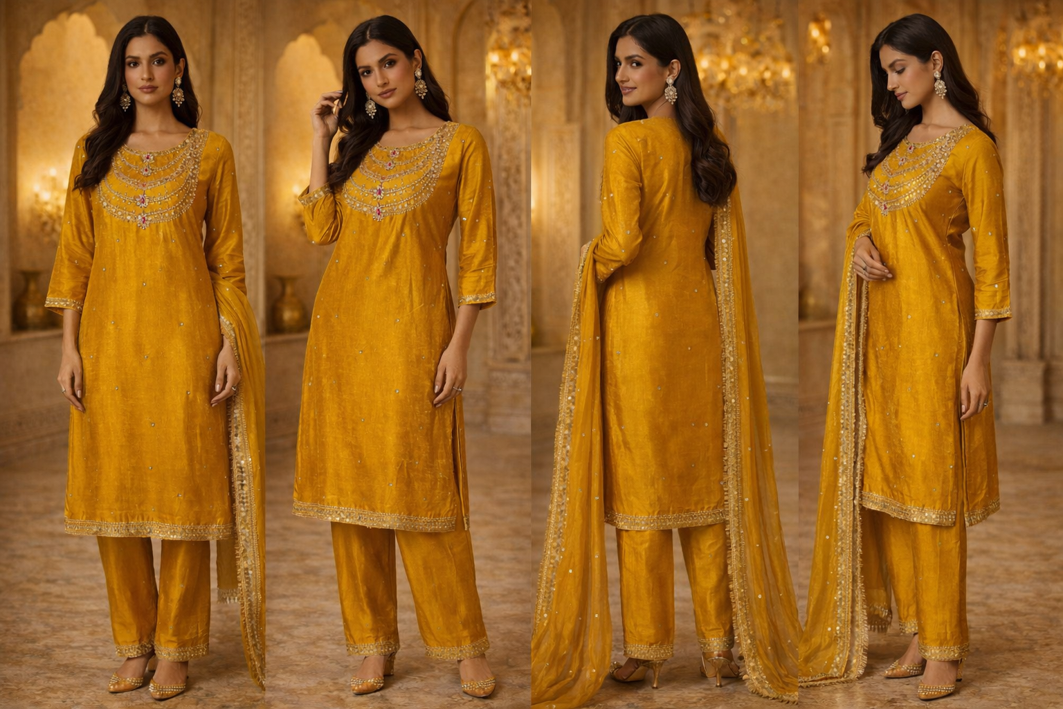 AL-Libas Women Fabric Glass Kurta Pant Dupatta Set with Cut Dana Work Ethnic Party Wear Suit - 1