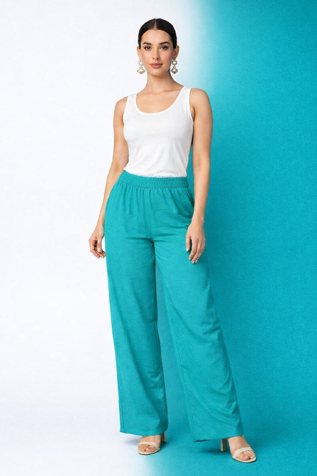 Women Solid Wide Leg Palazzo Pants | Elastic Waist Casual Comfort Palazzo Trousers