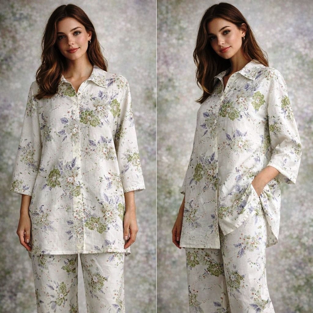 Women Floral Printed Cotton Co-Ord Set | Casual Shirt Top & Pant Set for Women