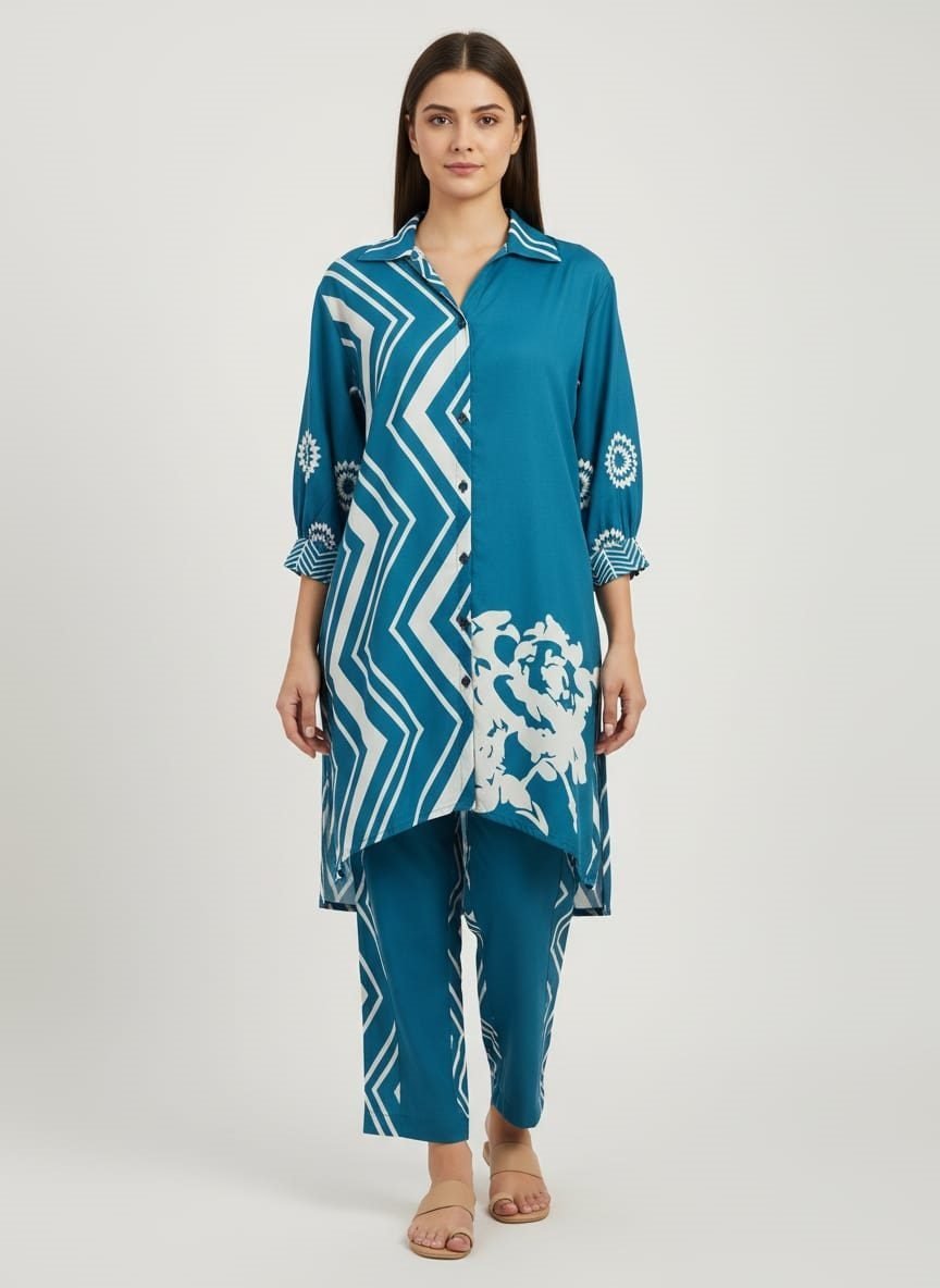 Women Floral Printed Cotton Co-Ord Set | Casual Shirt Top & Pant Set for Women - 3