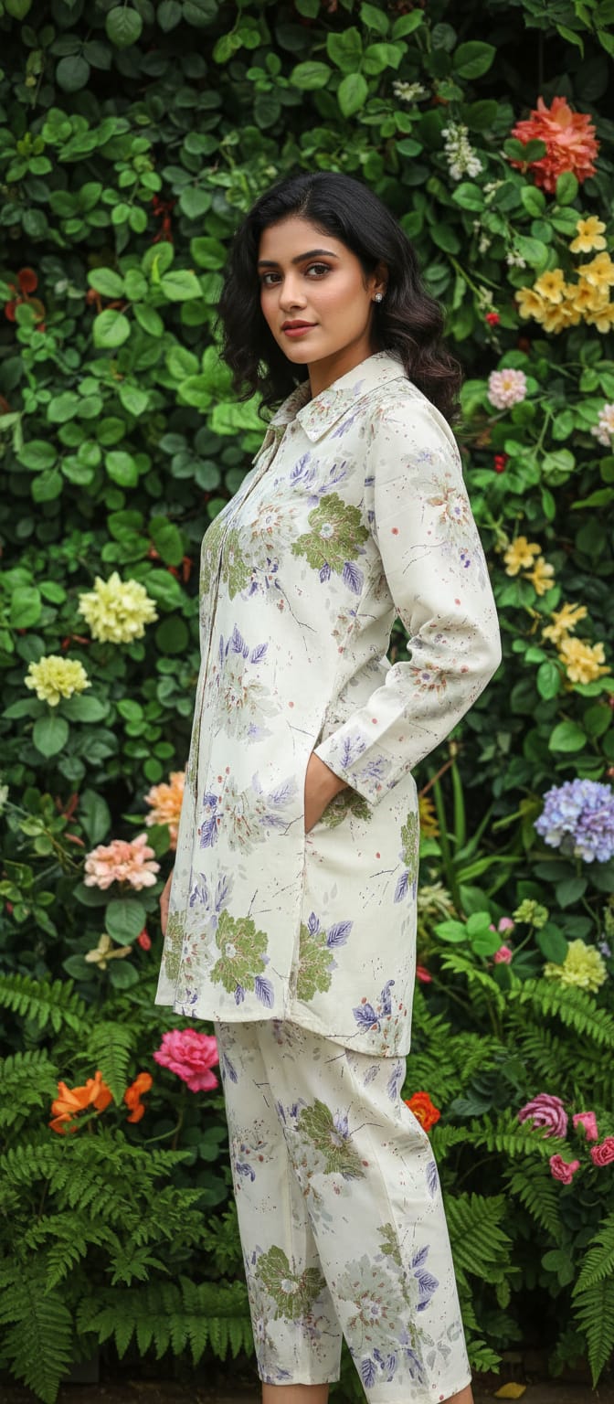 Women Floral Printed Cotton Co-Ord Set | Casual Shirt Top & Pant Set for Women - 4