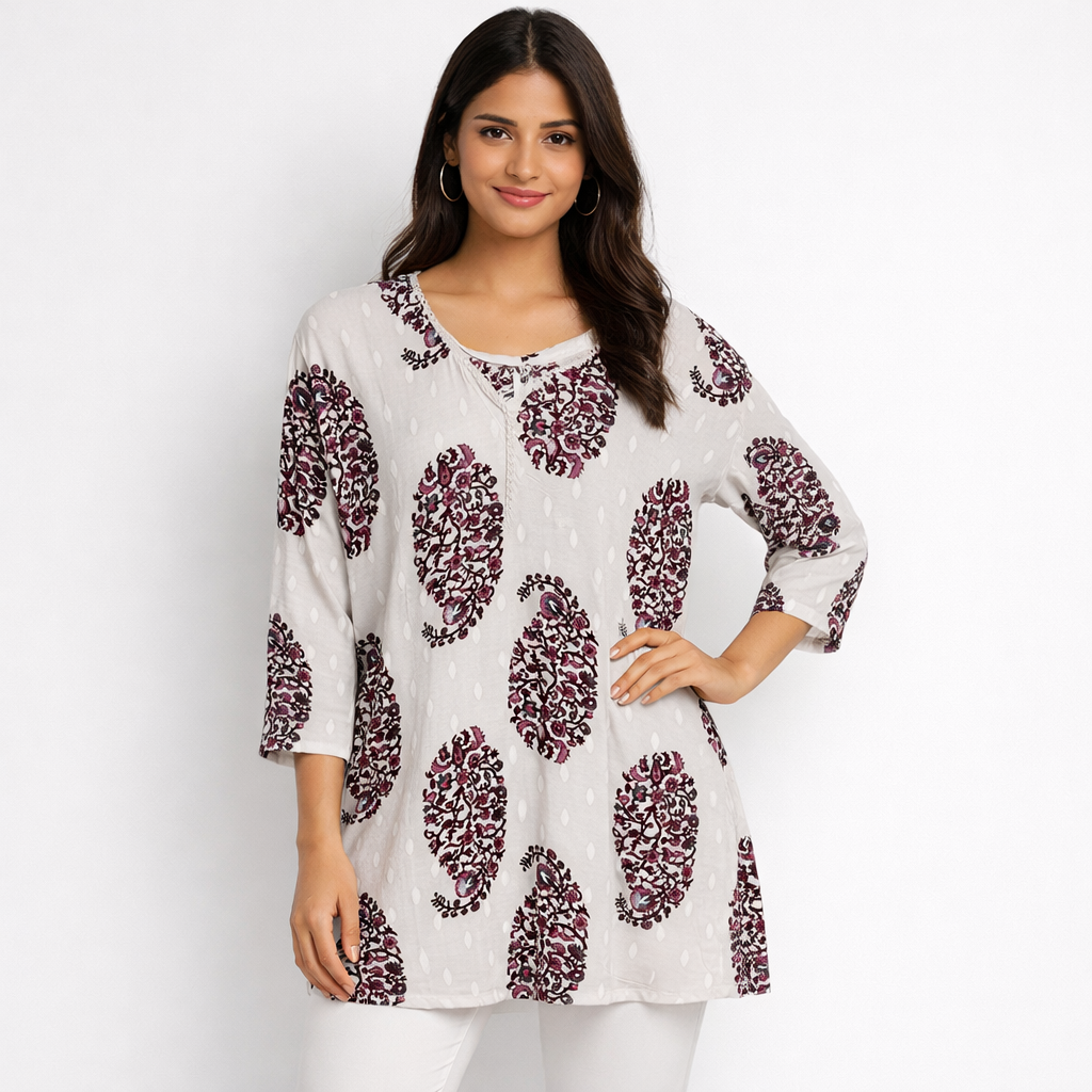 Women Paisley Printed Straight Kurta with 3/4 Sleeves | Casual Ethnic Kurti Top