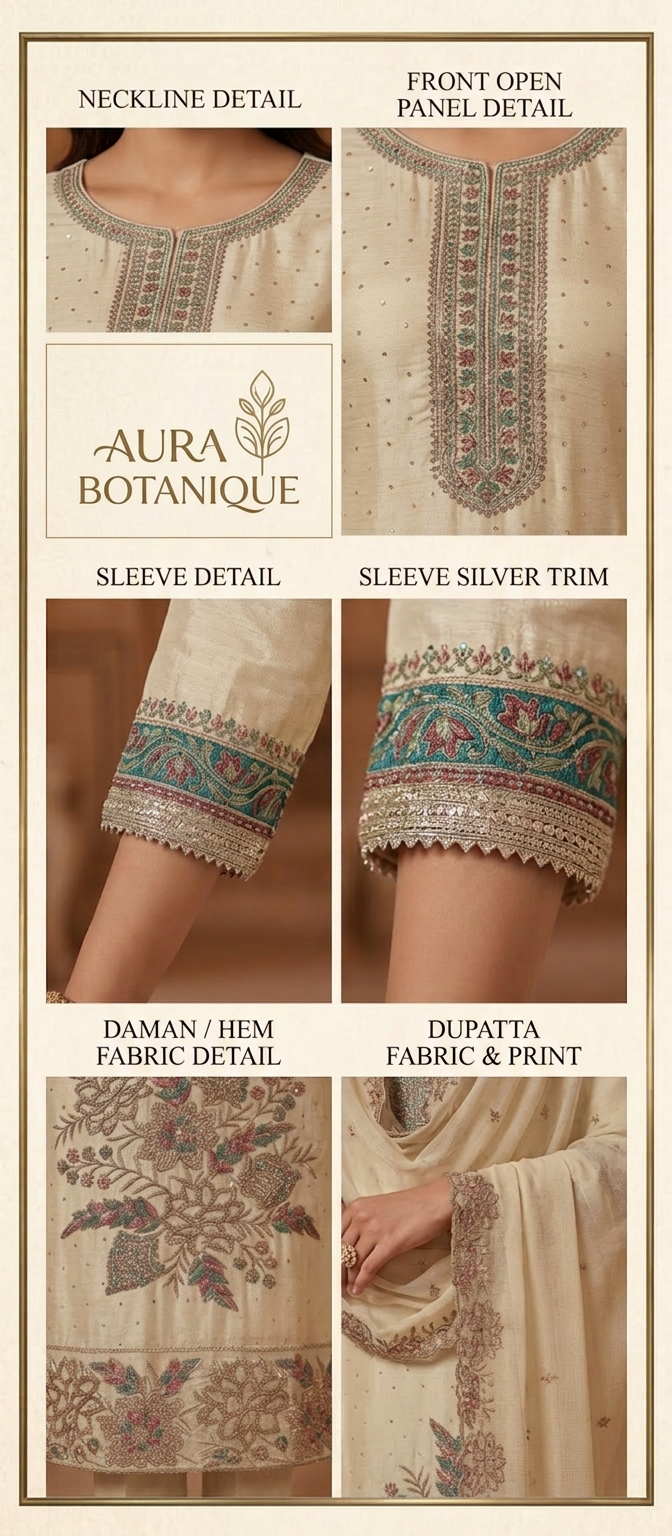 AL-Libas Women Off White Embroidered Unstitched Salwar Suit with Heavy Neck Work | Party Wear Dress Material - 2