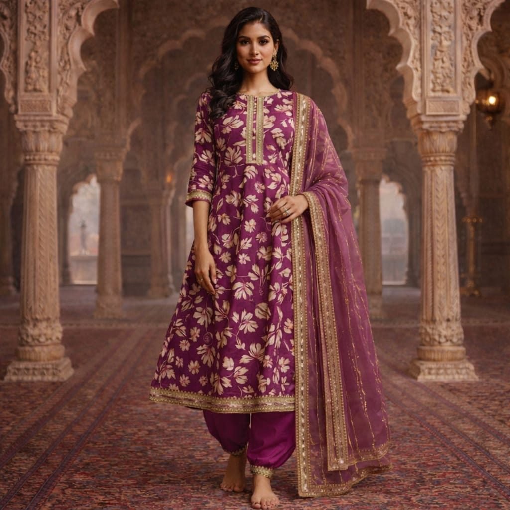 AL-Libas Women Floral Printed Kurta Pant Dupatta Set | Ethnic Festive Kurti Set | Straight Fit Traditional Wear