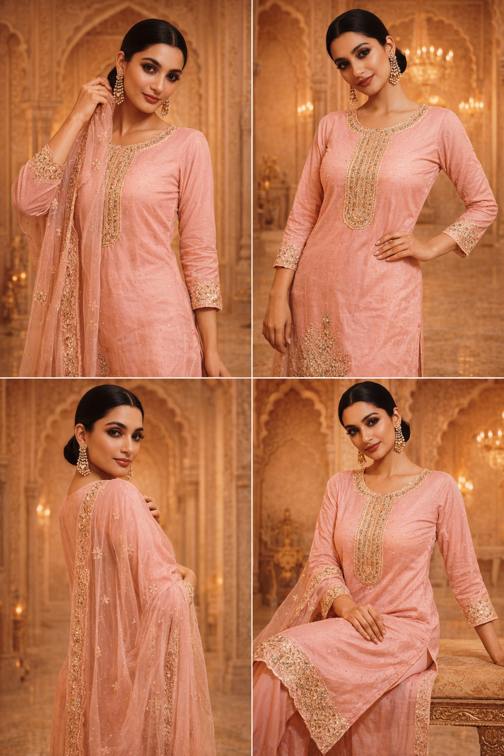 Peach Embroidered Unstitched Salwar Suit for Women with Dupatta | Festive Ethnic Dress Material - 2