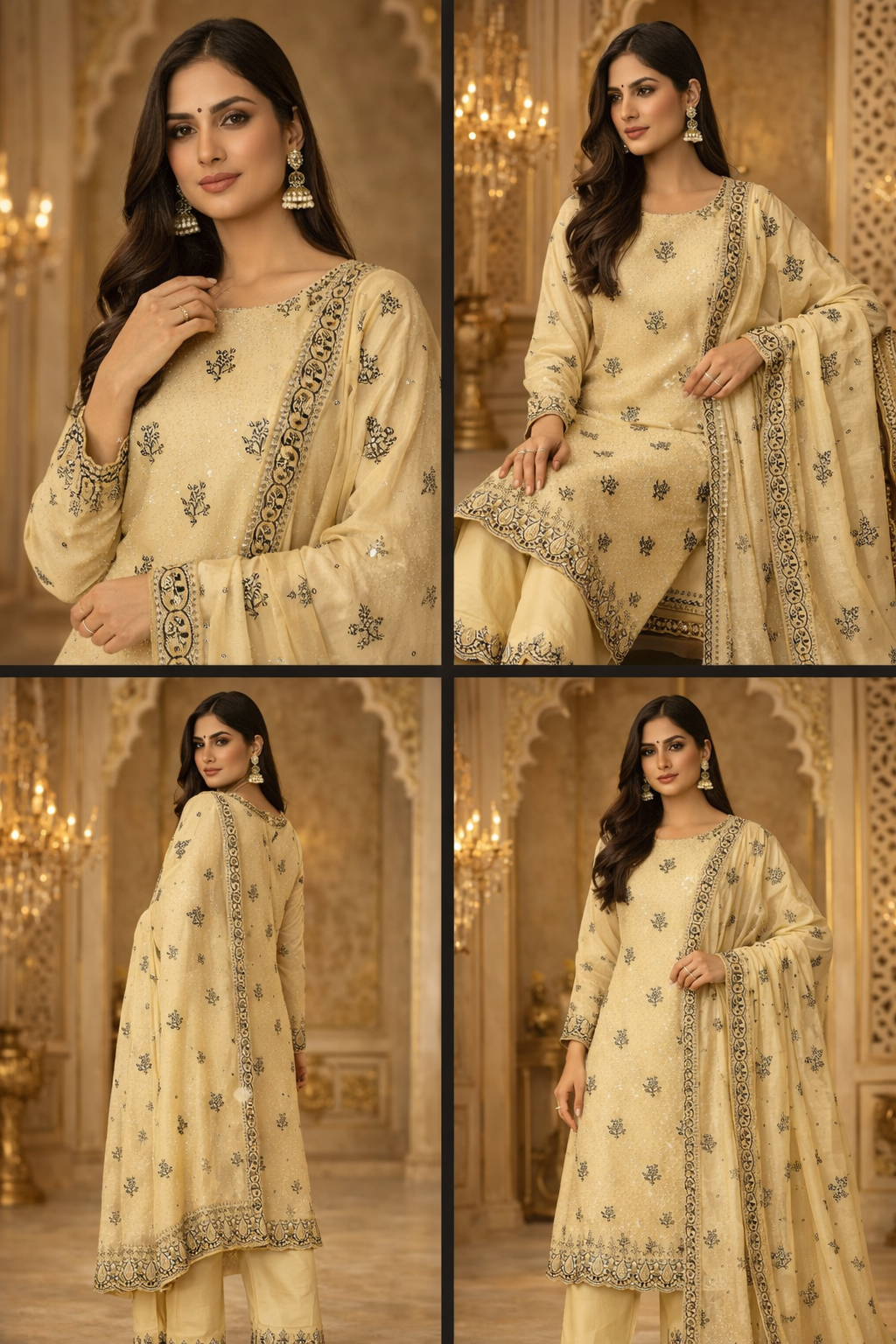 Unstitched Yellow Fancy Party Wear Suit with Cut Work and Shiffon Dupatta by Delhi Darbar