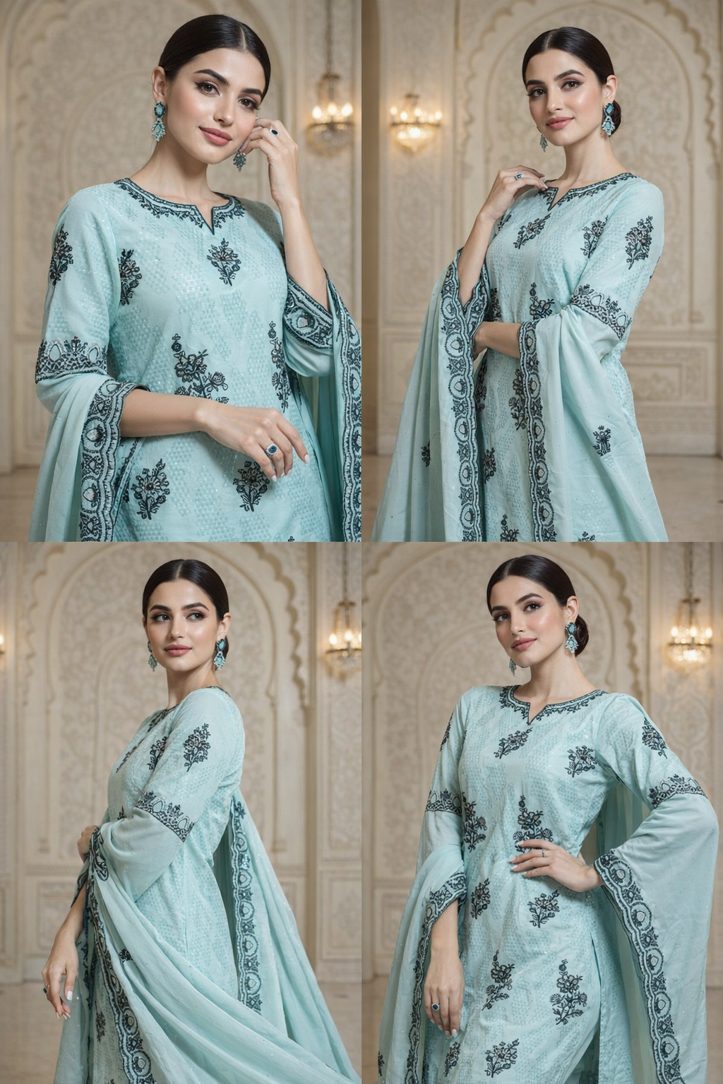 Unstitched Blue Fancy Party Wear Suit with Cut Work and Shiffon Dupatta by Delhi Darbar