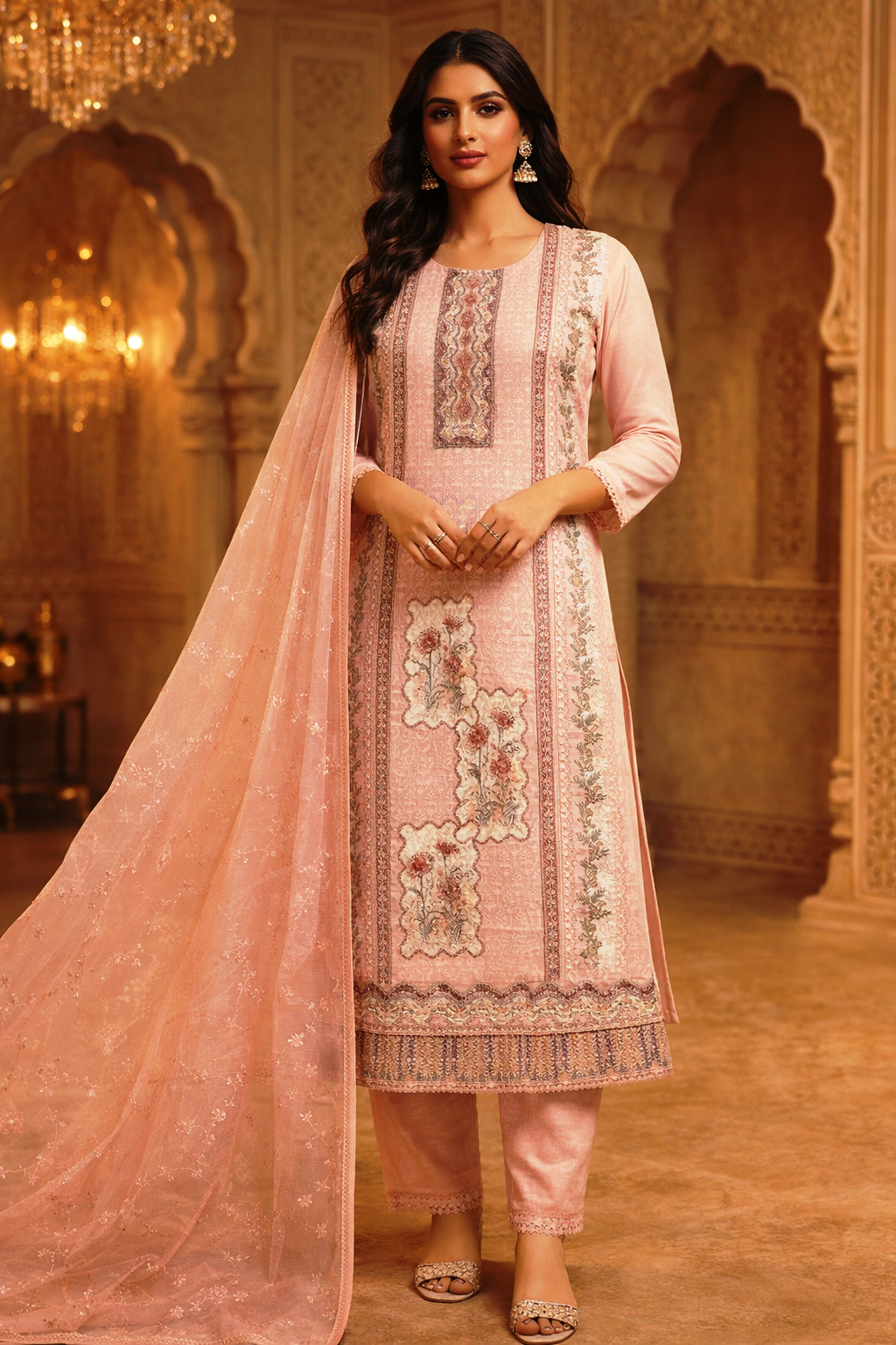 AL-Libas Pink Embroidered Salwar Kameez Set for Women with Dupatta – Traditional Pakistani Ethnic Wear