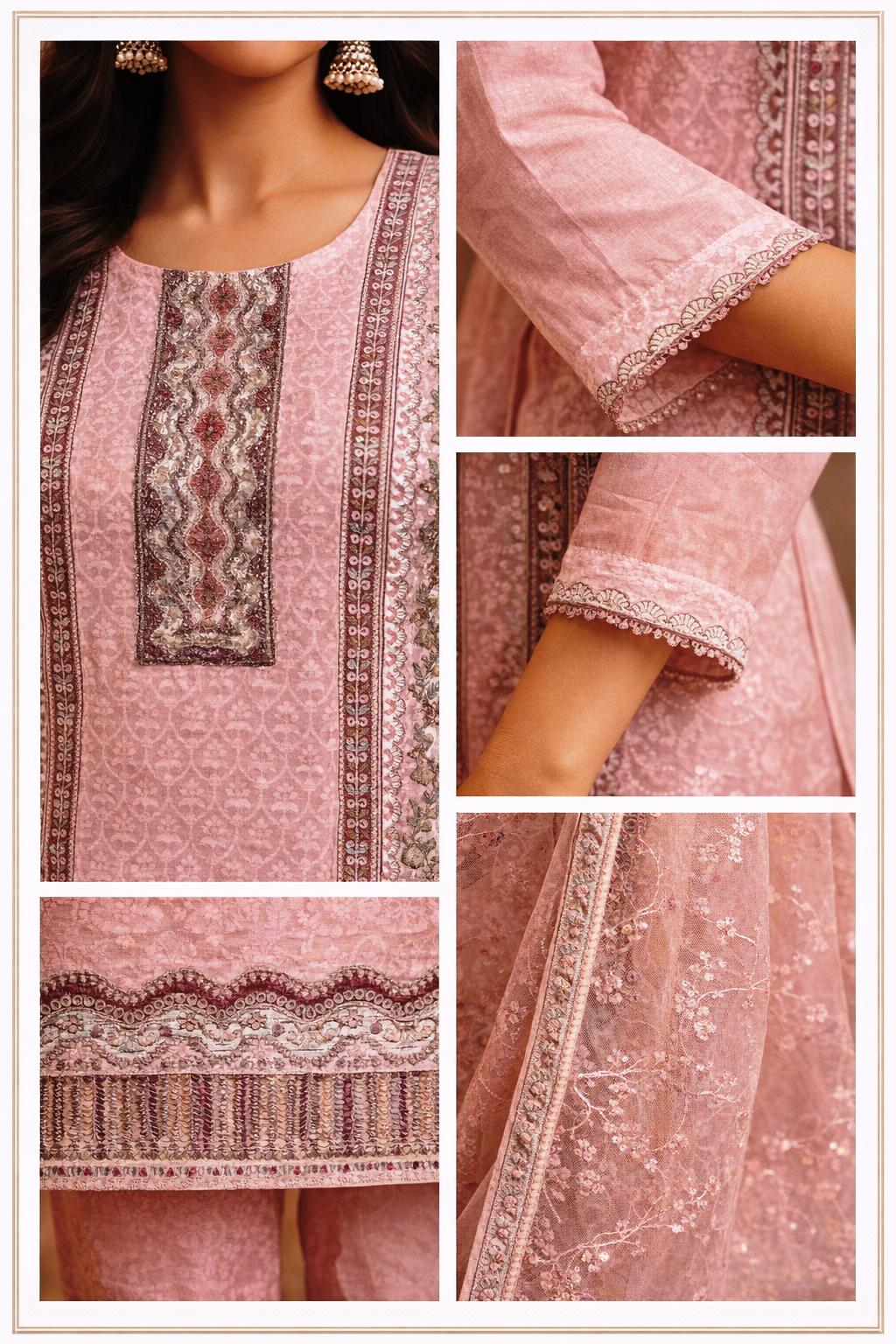 AL-Libas Pink Embroidered Salwar Kameez Set for Women with Dupatta – Traditional Pakistani Ethnic Wear - 3