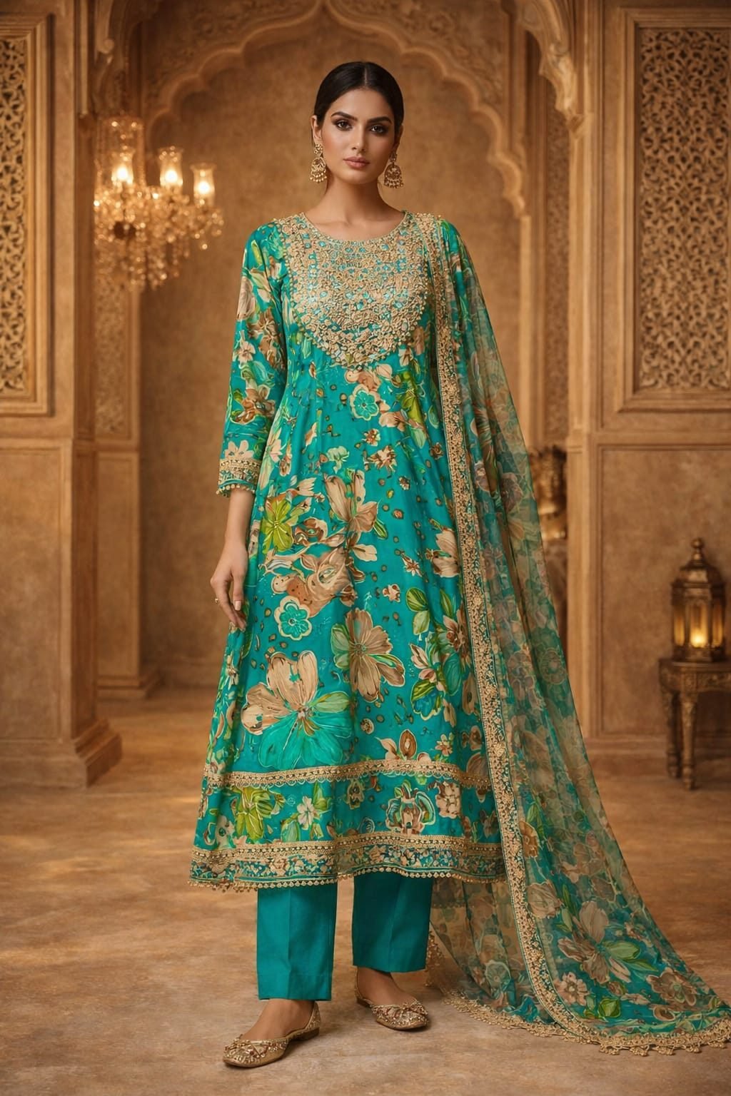 Latest Design 2026 Women Cotton Frock Set with Dupatta | Pure Cotton Frock Suit Set Women | Designer Anarkali Frock Kurti Set with Palazzo | Floral Printed Trending Ethnic Wear for Women - 1