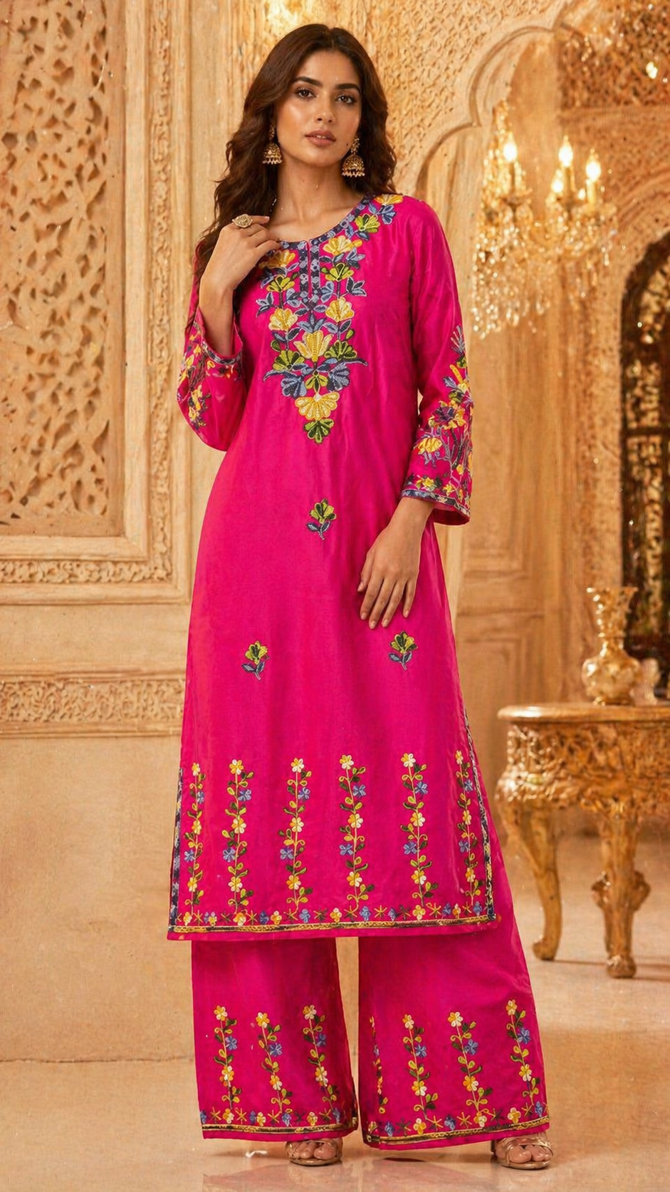 Kashmiri Thread Embroidered Floral Kurta Set 2 Pices Set