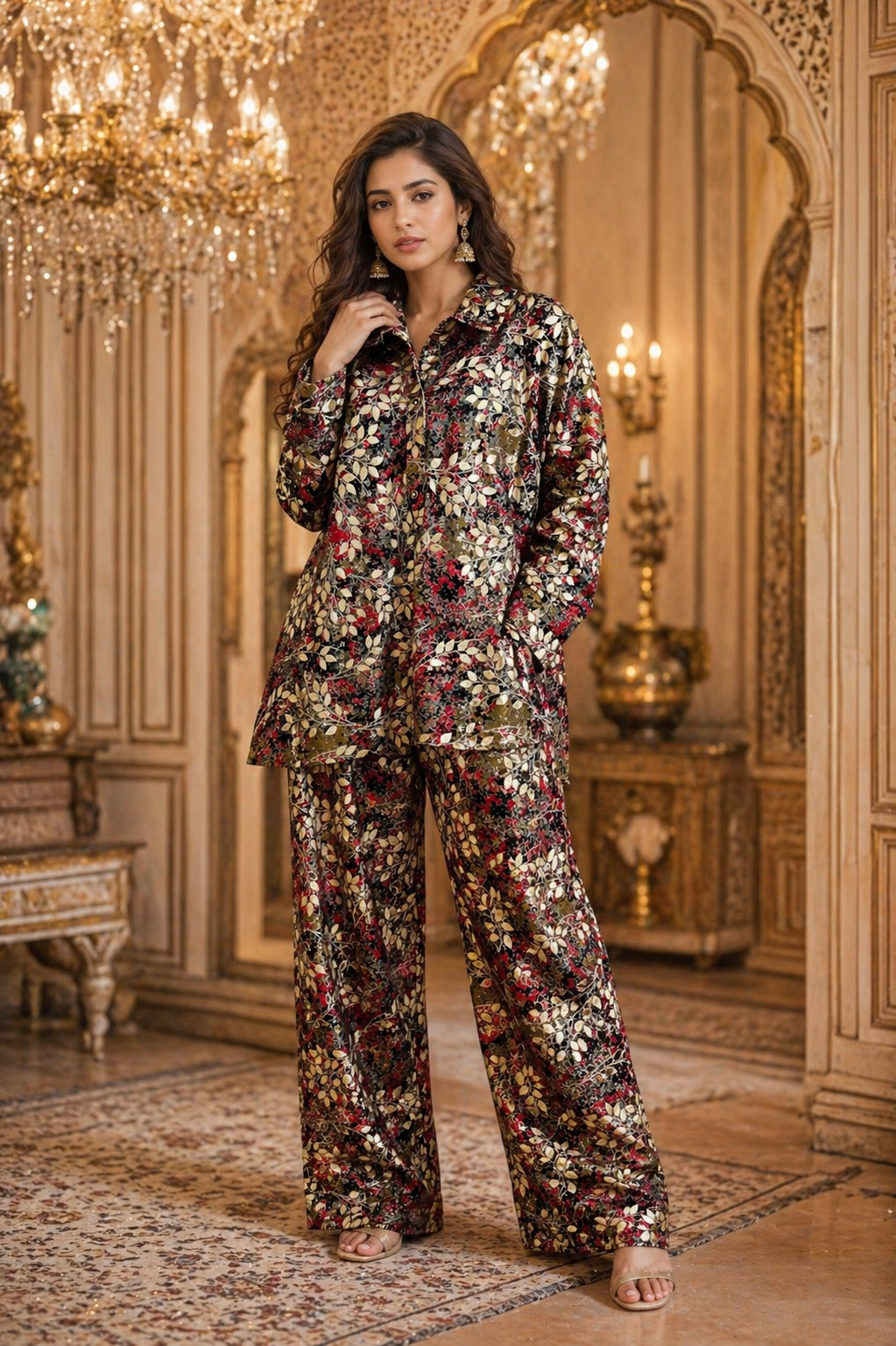 Women Printed Co-Ord Set Ethnic Kurti with Palazzo Pants Designer Festive Wear - 1