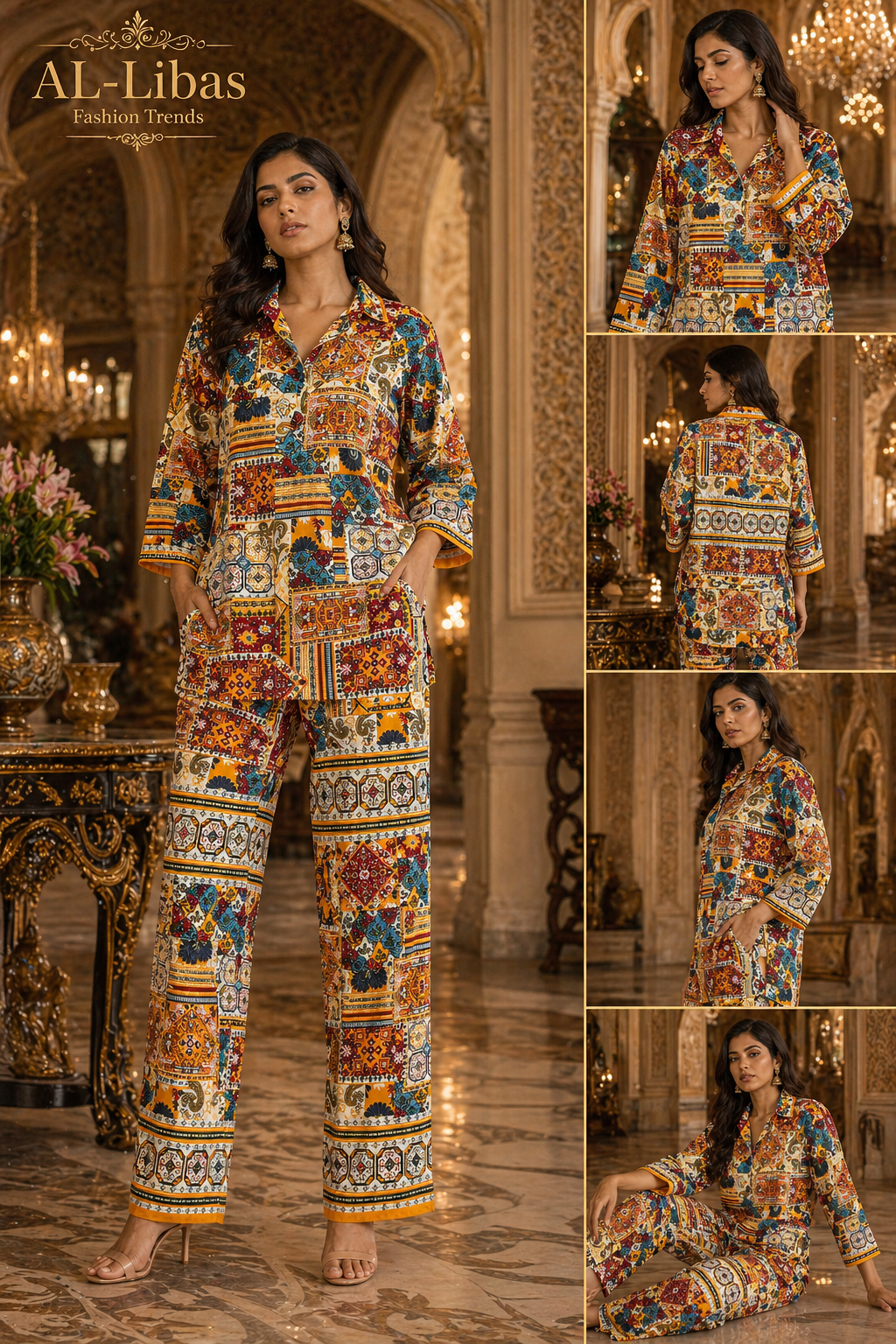 Women Printed Co-Ord Set Ethnic Kurti with Palazzo Pants Designer Festive Wear - 1