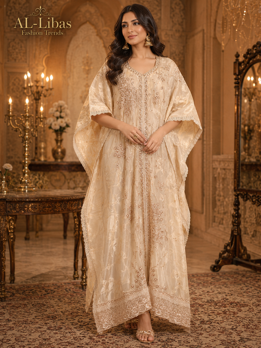 Women's Beige Embroidered Ethnic Wear Set with Dupatta | Designer Festive & Party Wear - 1