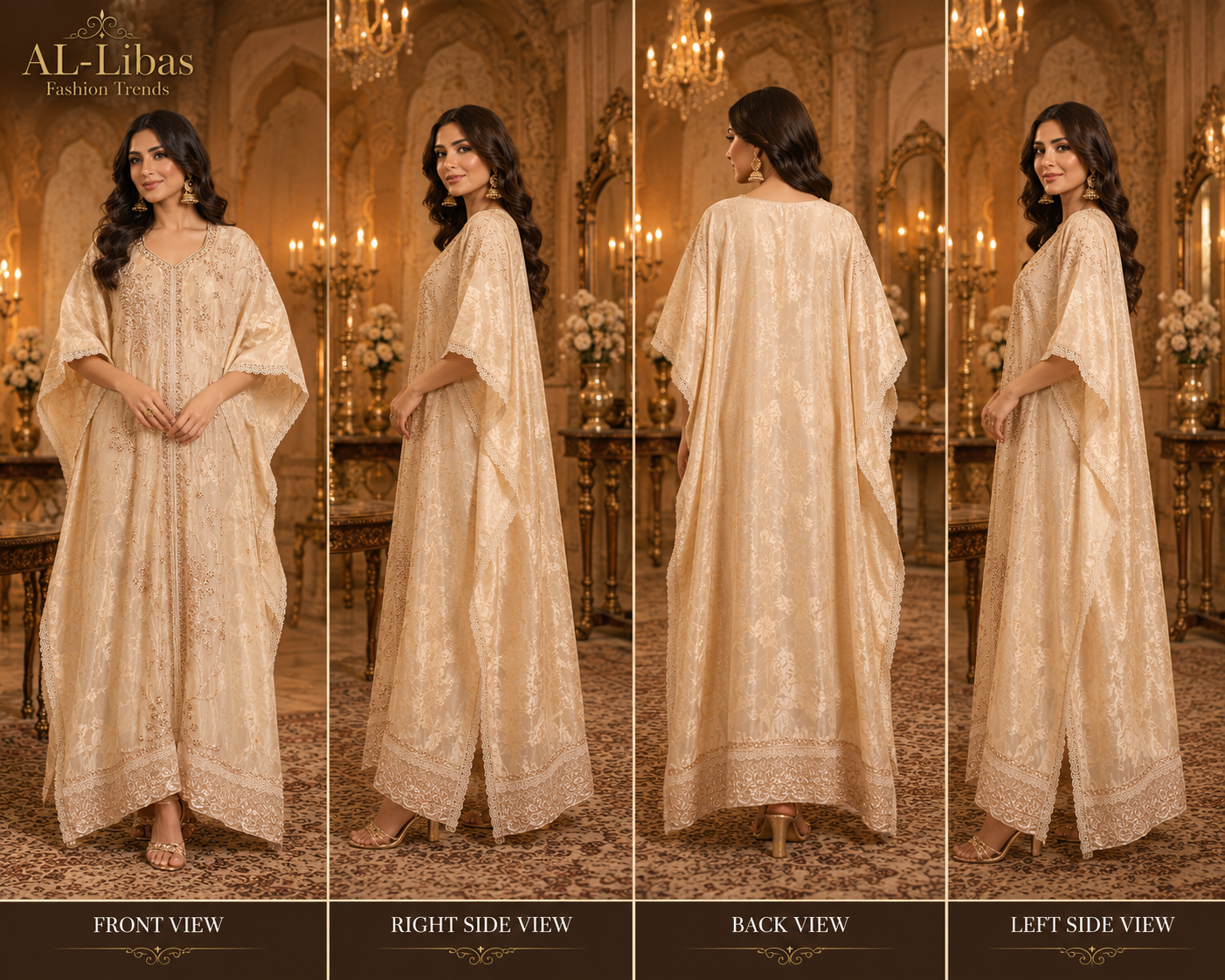 Women's Beige Embroidered Ethnic Wear Set with Dupatta | Designer Festive & Party Wear - 2