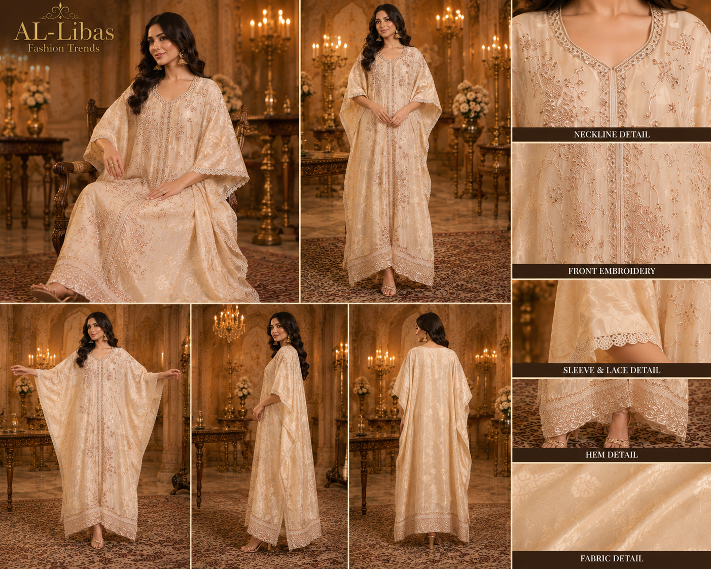 Women's Beige Embroidered Ethnic Wear Set with Dupatta | Designer Festive & Party Wear - 3