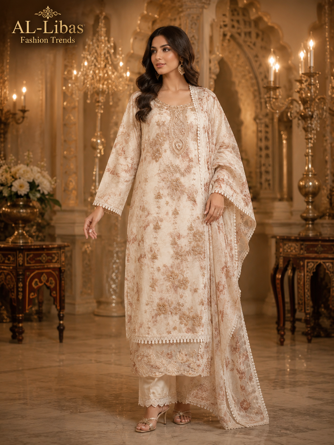 Women's Beige Embroidered Designer Kurta Set with Dupatta | Festive & Party Wear