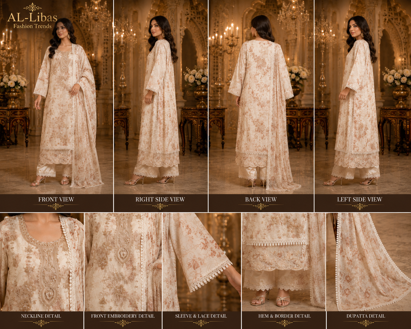 Women's Beige Embroidered Designer Kurta Set with Dupatta | Festive & Party Wear - 2