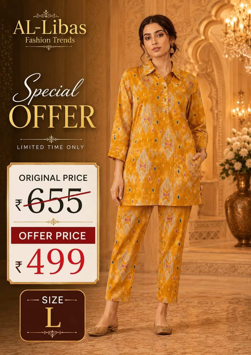 Women Mustard Printed Cotton Co-ord Set Premium Casual Ethnic Wear
