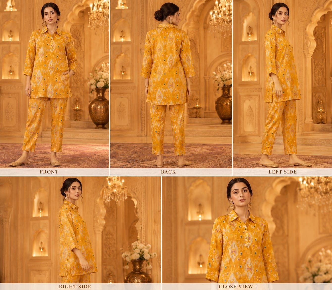 Women Mustard Printed Cotton Co-ord Set Premium Casual Ethnic Wear - 2