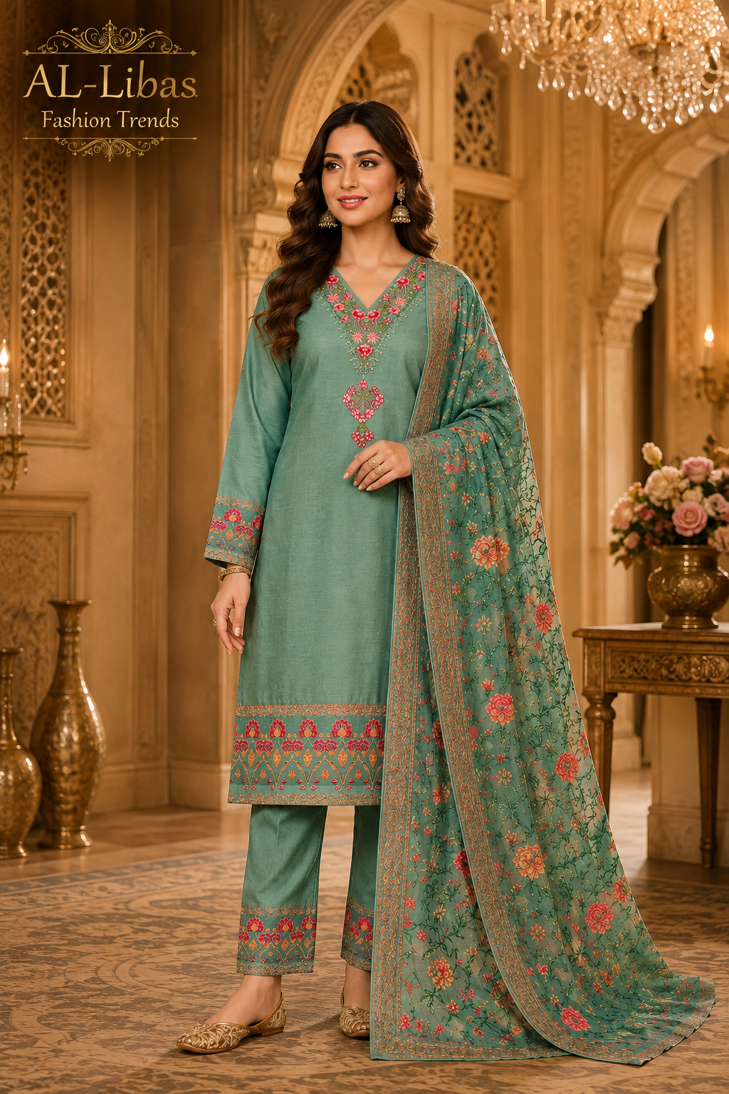 Women's Wine Embroidered Kurta Pant with Printed Dupatta Set | Straight Fit Ethnic Wear