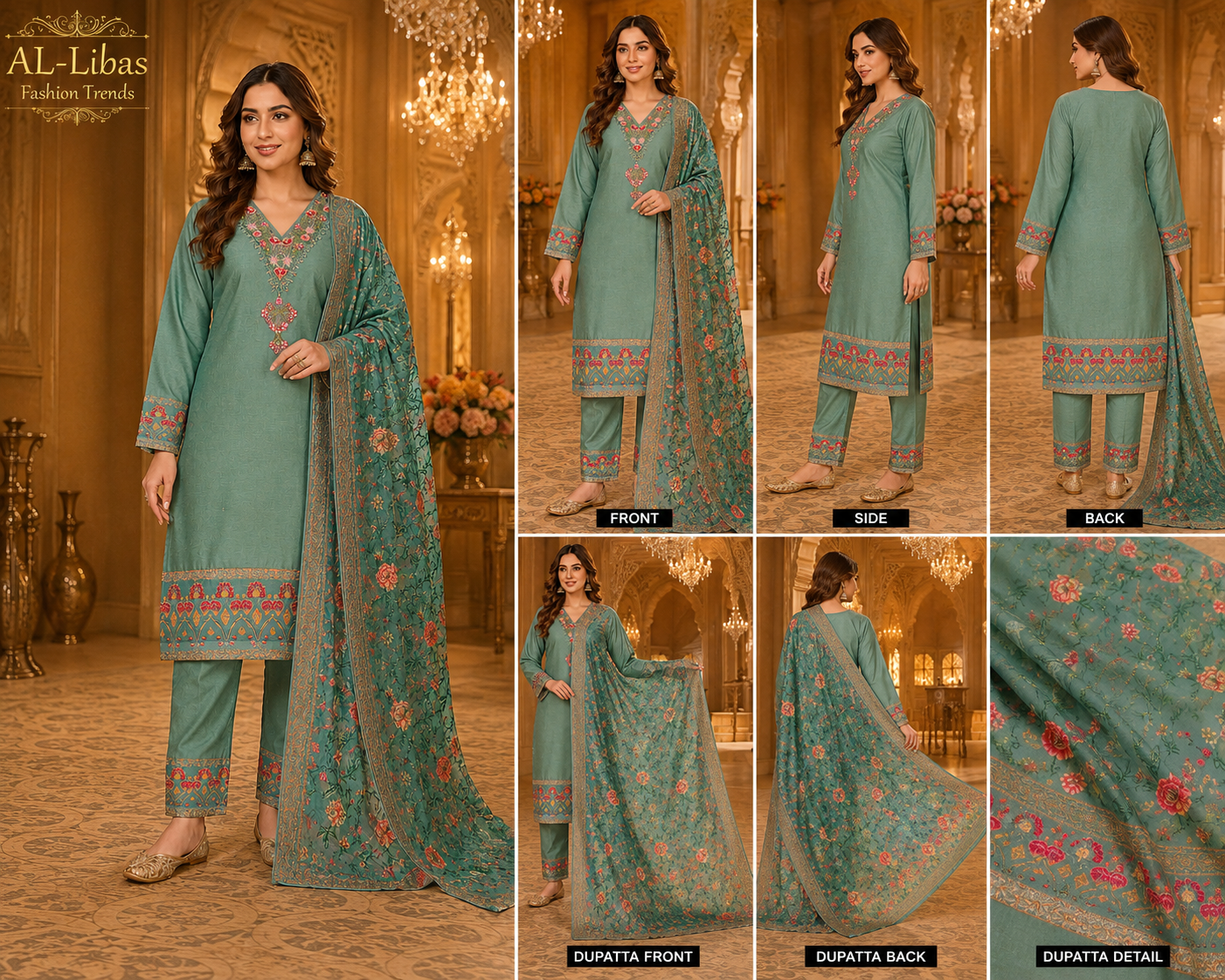 Women's Wine Embroidered Kurta Pant with Printed Dupatta Set | Straight Fit Ethnic Wear - 2