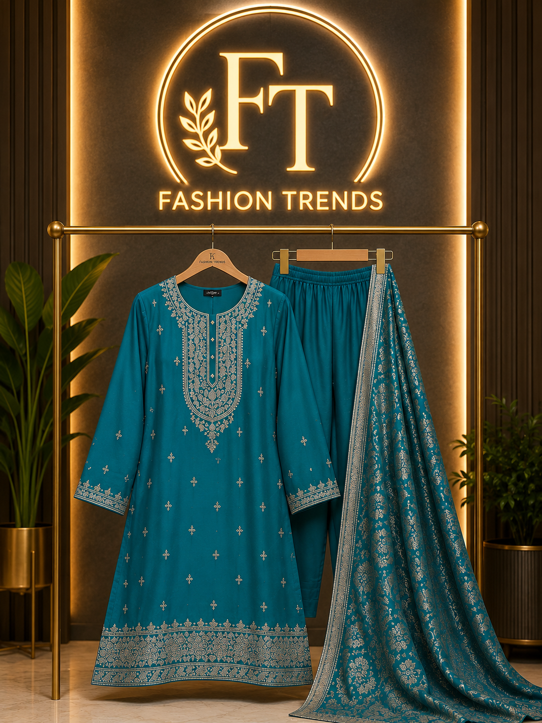 Women's Embroidered Kurta Pant with Printed Dupatta Set | Straight Fit Ethnic Wear - 3