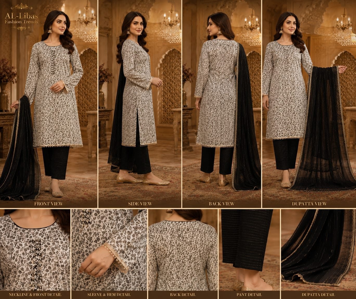 Traditional Floral Printed 3-Piece Suit Set - 3