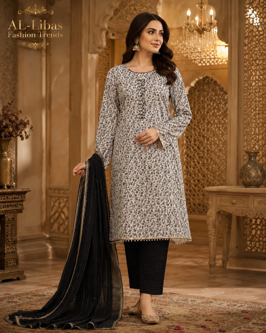 Traditional Floral Printed 3-Piece Suit Set - 4