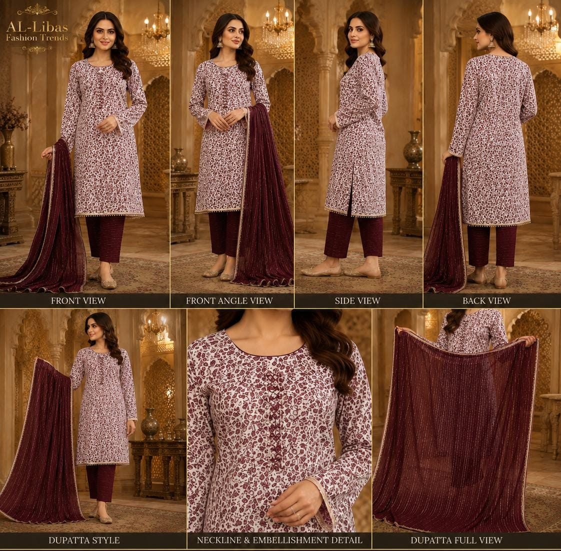 Traditional Floral Printed 3-Piece Suit Set - 6