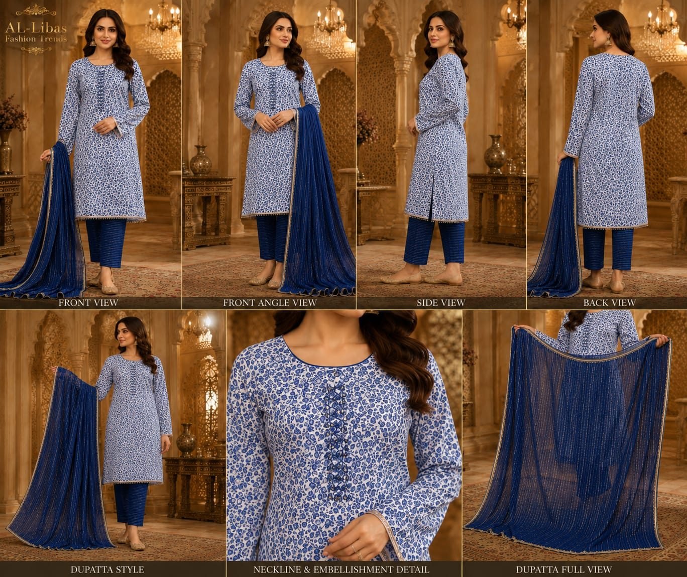 Traditional Floral Printed 3-Piece Suit Set - 7