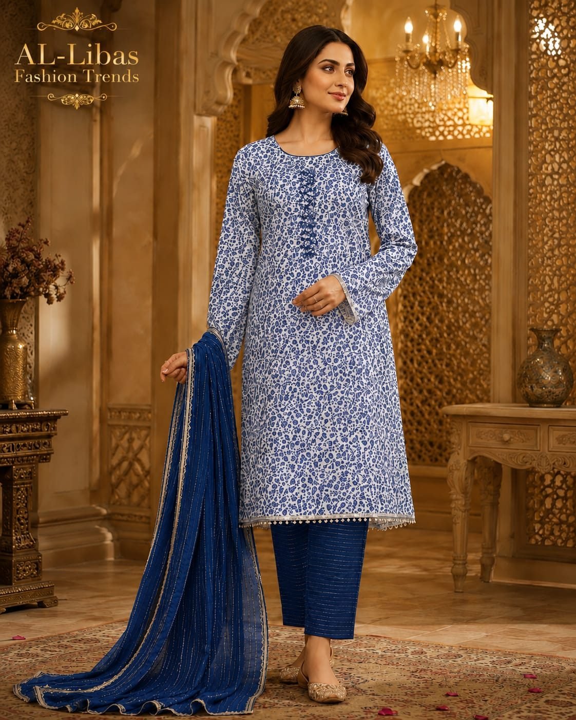 Traditional Floral Printed 3-Piece Suit Set - 8