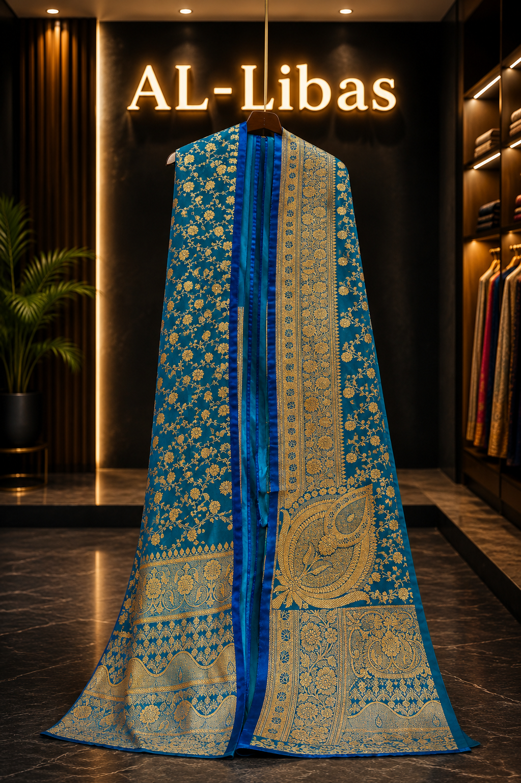 Royal Turquoise Teal Blue Banarasi Zari Floral Jaal Saree with Grand Paisley Pallu