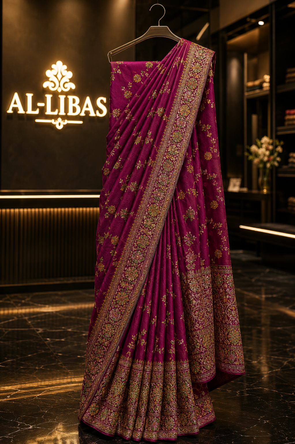 Women’s Wine/Magenta Satin Silk Saree with Intricate Floral Woven & Embroidered Border Work – Blouse Included - 2